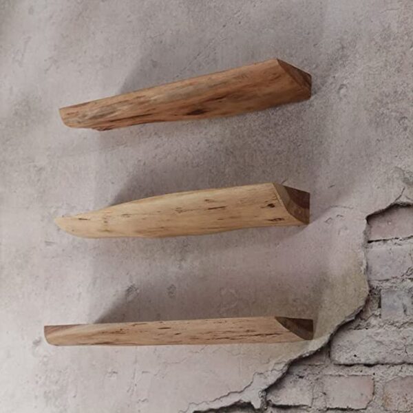 Set of 3 floating shelves made of natural acacia wood