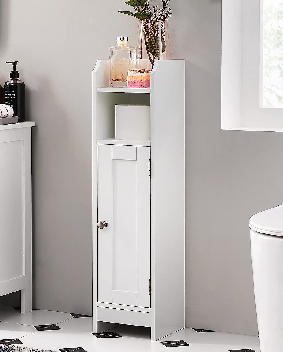 VASAGLE, White Compact Bathroom Cabinet