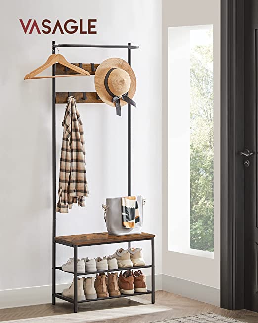 VASAGLE 3-in-1 Hall Tree, Coat Rack with Shoe Bench