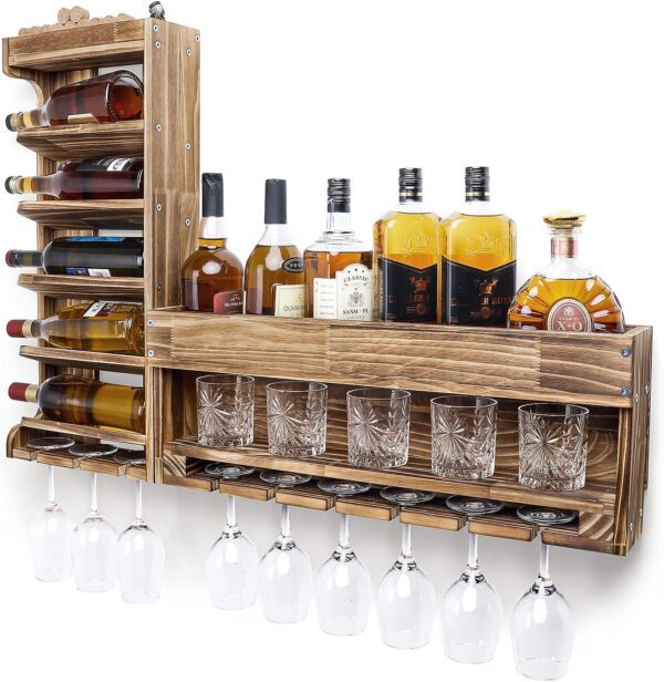 Yorbay, Wall Bar Shelf, Bottle & Glass Holder