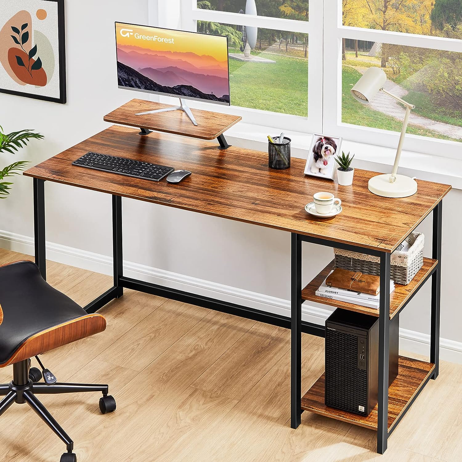 GreenForest Computer Desk with build-in monitor stand